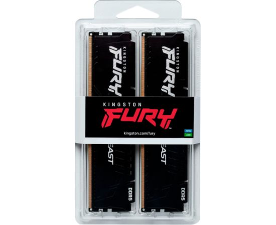 Kingston FURY DDR5 - 64GB - 6400 - CL - 32 (2x 32 GB) dual kit, memory (black, KF564C32BBK2-64, FURY Beast, INTEL XMP)