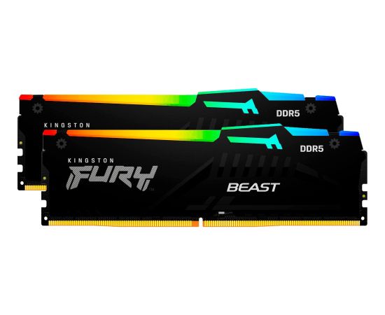 Kingston FURY DDR5 - 64GB - 6400 - CL - 32 (2x 32 GB) dual kit, RAM (black, KF564C32BBEAK2-64, FURY Beast RGB, INTEL XMP, AMD EXPO)