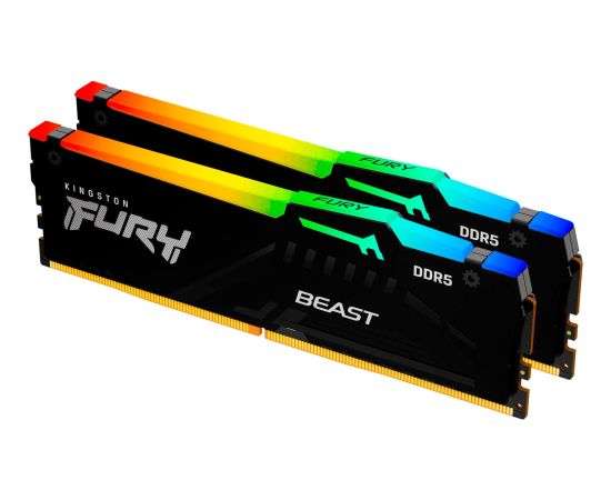 Kingston FURY DDR5 - 64GB - 6400 - CL - 32 (2x 32 GB) dual kit, RAM (black, KF564C32BBEAK2-64, FURY Beast RGB, INTEL XMP, AMD EXPO)