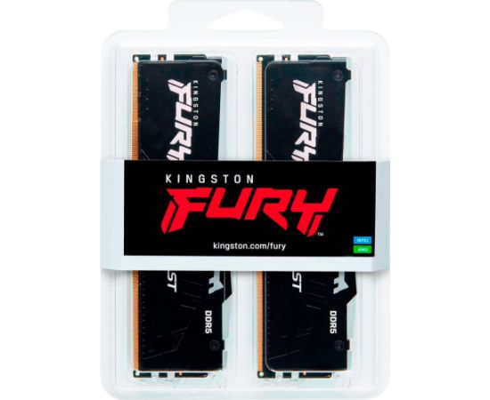 Kingston FURY DDR5 - 64GB - 6400 - CL - 32 (2x 32 GB) dual kit, RAM (black, KF564C32BBEAK2-64, FURY Beast RGB, INTEL XMP, AMD EXPO)