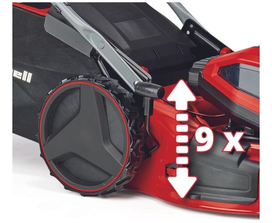 Einhell Professional cordless lawn mower GP-CM 36/52 S Li BL, 36Volt (2x18Volt) (red/black, 4x Li-ion battery 5.2Ah, with rear-wheel drive Vario Speed)