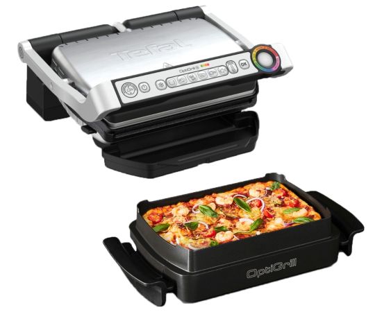 Tefal Optigrill + Snacking & Baking GC714D, contact grill (silver/black, 2000 watts)