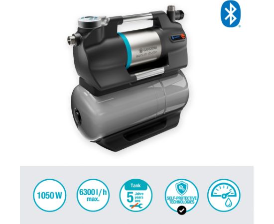 GARDENA Domestic Waterworks 6300 SilentComfort, pump (grey/stainless steel, 1,050 watts, Bluetooth, model 2023)