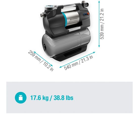 GARDENA Domestic Waterworks 6300 SilentComfort, pump (grey/stainless steel, 1,050 watts, Bluetooth, model 2023)