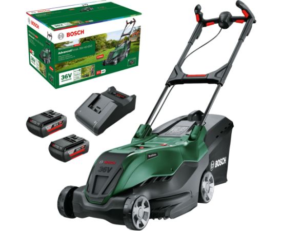 Bosch cordless lawn mower AdvancedRotak 36V-40-650, 36Volt (green/black, 2x Li-ion battery 2.0Ah, POWER FOR ALL)