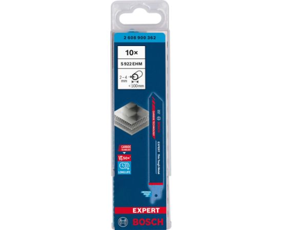 Bosch Expert sabre saw blade 'Thin Tough Metal' S 922 EHM, 10 pieces (length 150 mm)