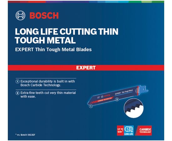 Bosch Expert sabre saw blade 'Thin Tough Metal' S 922 EHM, 10 pieces (length 150 mm)