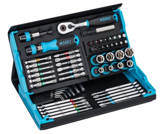 Hazet SmartCase socket and bit set 2200SC-32, 59 pieces (black/blue, 1/4, with reversible ratchet)