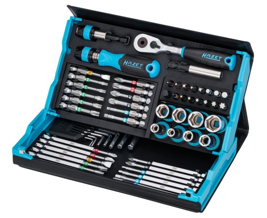 Hazet SmartCase socket and bit set 2200SC-32, 59 pieces (black/blue, 1/4, with reversible ratchet)