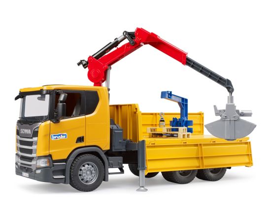 BRUDER Scania Super 560R Baustellen-LKW mit Kran und 2 Paletten