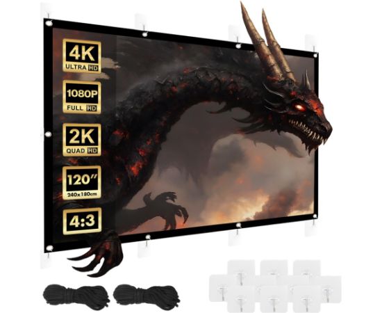 Maclean projection screen, 120", 240x180cm, 25mm 4:3 border, tension hooks, MC-169
