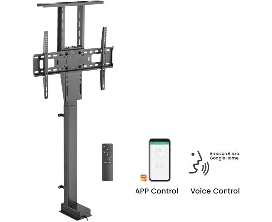 Maclean MC-866T Smart Motorized Electric TV Lift TUYA Mobile App Floor Mount Bracket Alexa Google Home 37''-80'' 60kg Cabinet VESA (EU plug)