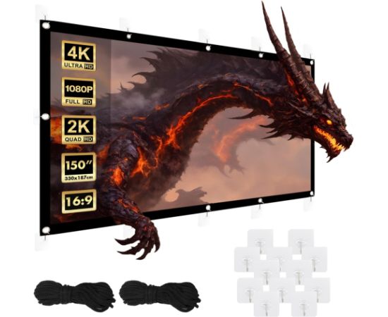 Maclean projection screen, 150", 330x187cm, 25mm 16:9 border, tension hooks, MC-167