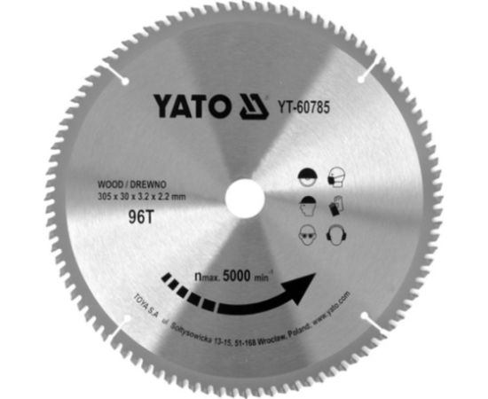 Griešanas disks kokam Yato YT-60785; 305x30 mm; Z96