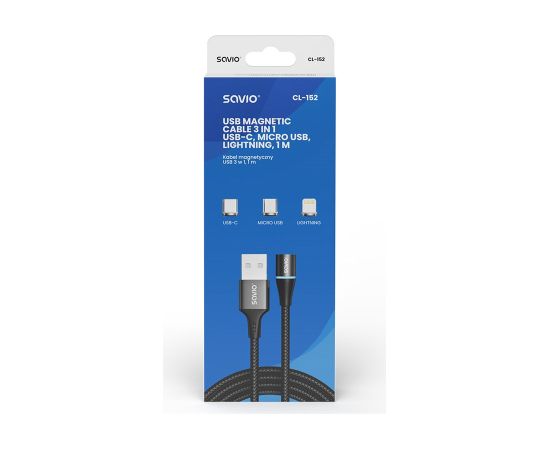 Savio CL-152 USB cable 1 m USB 2.0 USB C Micro USB A/Lightning Black