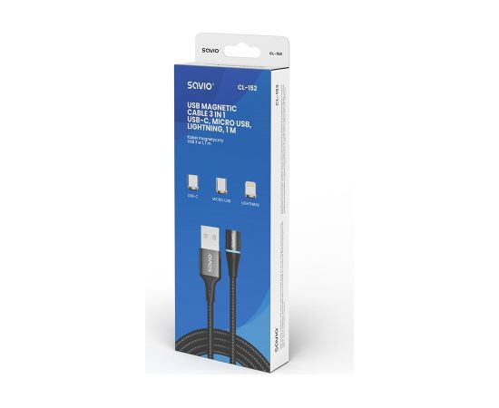 Savio CL-152 USB cable 1 m USB 2.0 USB C Micro USB A/Lightning Black