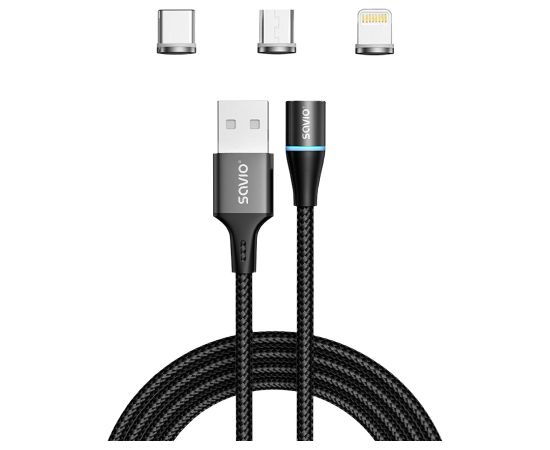 Savio CL-152 USB cable 1 m USB 2.0 USB C Micro USB A/Lightning Black