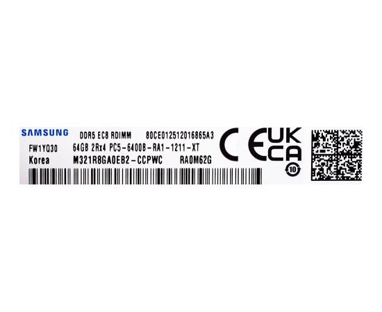 Samsung RDIMM DDR5 64GB 2Rx4 6400MHz PC5-51200 ECC REGISTERED M321R8GA0EB2-CCP