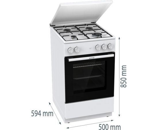 GORENJE GG5A14WJ gāzes plīts ar gāzes cepeškrāsni 50cm