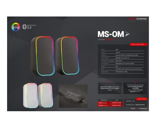 Mars Gaming MSOMW USB DSP Стерео система для ПК 20W / RGB / Bluetooth 5.3