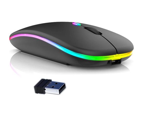 GameBox MR12 Bezvadu pele ar RGB apgaismojumu Klusa klikšķa USB uzlādējama Ergonomiska dizaina Melns