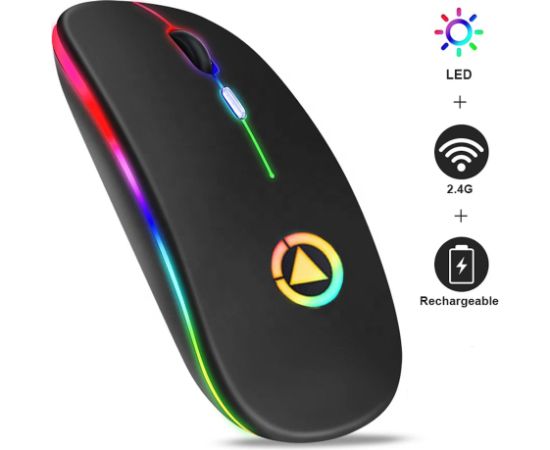 GameBox MR12 Bezvadu pele ar RGB apgaismojumu Klusa klikšķa USB uzlādējama Ergonomiska dizaina Melns