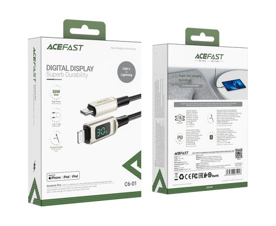 USB кабель Acefast C6-01 MFi PD30W USB-C to Lightning 1.2m серебристый
