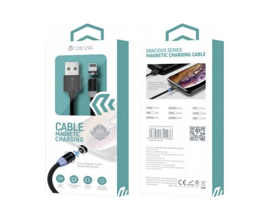 USB cable Devia Gracious Magnetic Lightning 1.0m 5V 2.1A black