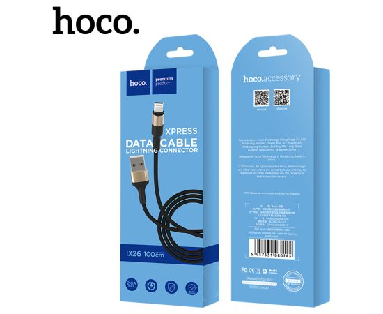 USB cable Hoco X26 Lightning 1.0m black-gold