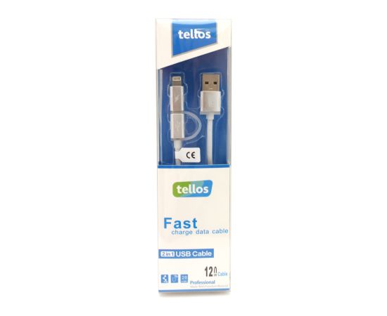 USB cable Tellos TPE 2in1 microUSB-Lightning silver, 1.2m
