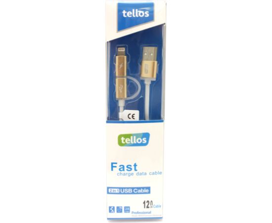 USB cable Tellos TPE 2in1 microUSB-Lightning gold, 1.2m
