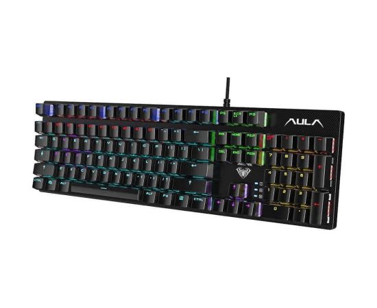 Aula S2022 Mehāniskā RGB LED Apgaismojuma Spēļu Tastatūra 106 taustiņi EN / RUS Izkārtojums USB Melns