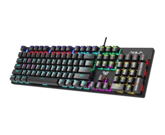 Aula S2022 Mehāniskā RGB LED Apgaismojuma Spēļu Tastatūra 106 taustiņi EN / RUS Izkārtojums USB Melns