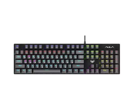 Aula S2022 Mehāniskā RGB LED Apgaismojuma Spēļu Tastatūra 106 taustiņi EN / RUS Izkārtojums USB Melns