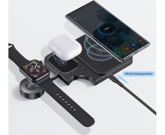 USAMS 3in1 induktīvā uzlāde 15W melns CD190WXC01 (US-CD190)
