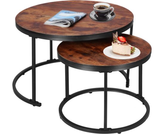Loft stila kafijas galdiņu komplekts Springos HF0034, 2 gab., tērauda, industriālais dizains, apaļi, Ø 70 cm / 39,5 cm