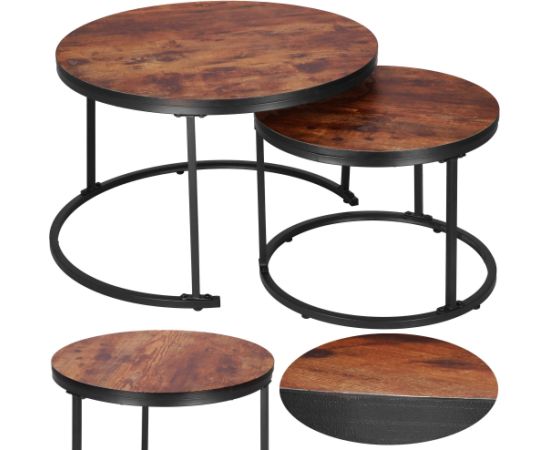 Loft stila kafijas galdiņu komplekts Springos HF0034, 2 gab., tērauda, industriālais dizains, apaļi, Ø 70 cm / 39,5 cm