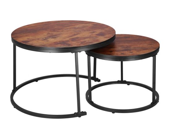Loft stila kafijas galdiņu komplekts Springos HF0034, 2 gab., tērauda, industriālais dizains, apaļi, Ø 70 cm / 39,5 cm