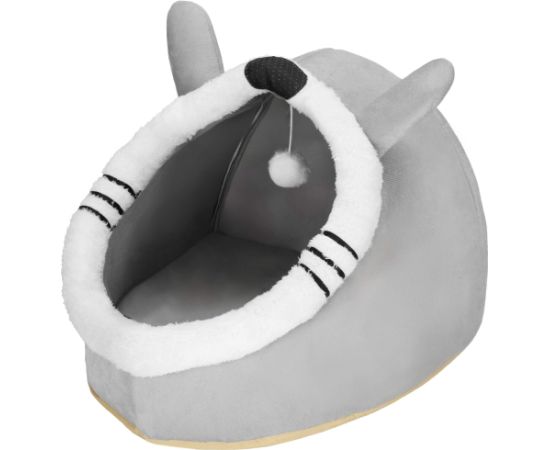 Лежанка для кошки с игрушкой и подушкой Springos PA0241 42x44x35 см серая
