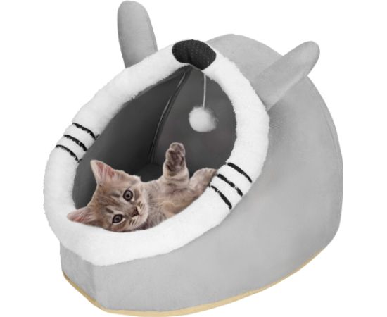 Лежанка для кошки с игрушкой и подушкой Springos PA0241 42x44x35 см серая