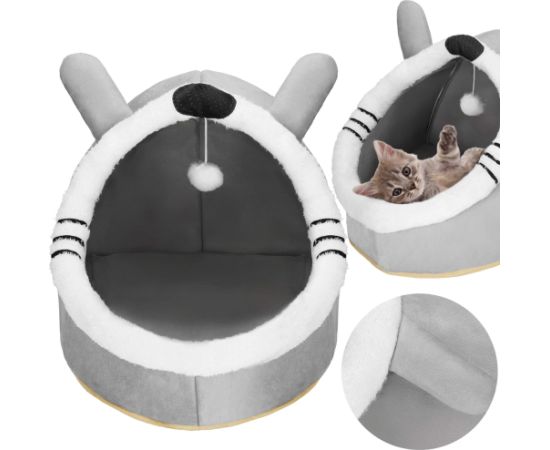 Лежанка для кошки с игрушкой и подушкой Springos PA0241 42x44x35 см серая