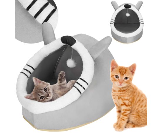Лежанка для кошки с игрушкой и подушкой Springos PA0241 42x44x35 см серая
