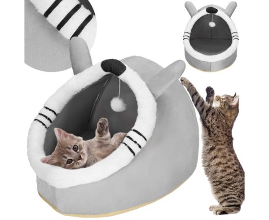 Лежанка для кошки с игрушкой и подушкой Springos PA0241 42x44x35 см серая