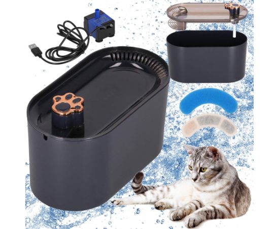 Dozators ūdenim mājdzīvniekiem Springos PA0316, dzirdne, strūklaka kaķim, sunim 3 L ar filtru grafīta krāsā