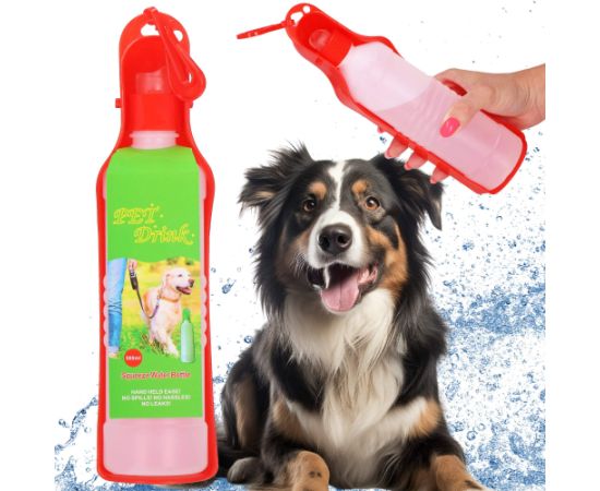 Бутылка для воды для собаки и кошки с поилкой, туристическая Springos PA0296 500 мл красный бидон