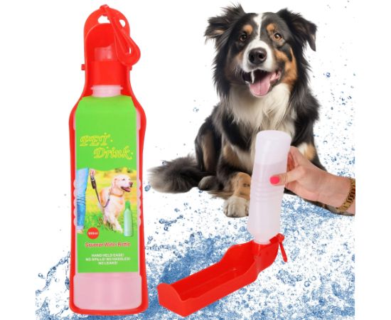 Бутылка для воды для собаки и кошки с поилкой, туристическая Springos PA0296 500 мл красный бидон