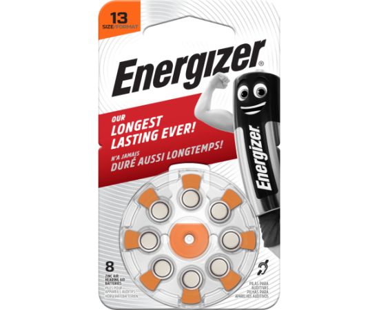 Cinka gaisa baterija AC13E (V13, HA13, PR48, 7000ZD) dzirdes aparātam 1,45 V Energizer 8 gab. blisterī