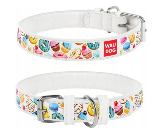 Waudog WAU DOG OBROŻA SKÓRA Z ADRESÓWKĄ QR       ``M`` 20mm/29-38cm BIAŁA W PĄCZKI