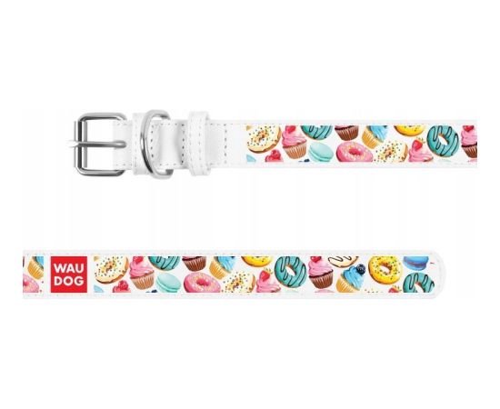 Waudog WAU DOG OBROŻA SKÓRA Z ADRESÓWKĄ QR       ``M`` 20mm/29-38cm BIAŁA W PĄCZKI