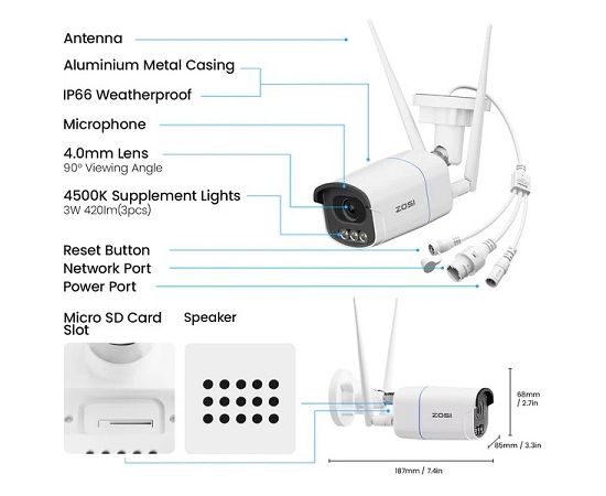 HiSmart HS084264 Viedā Videonovērošanas kamera Āra 4MP